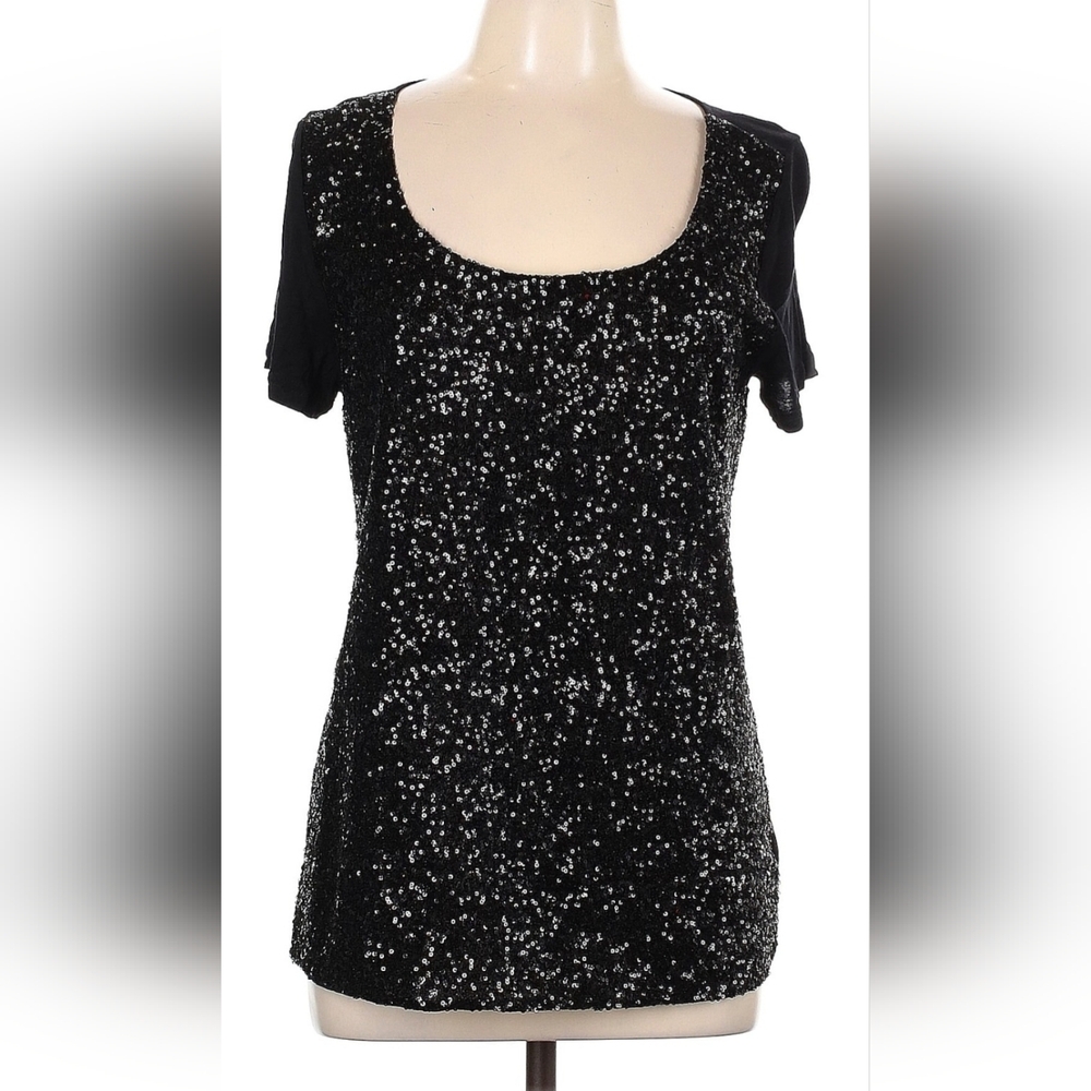 Jeans By Buffalo David Bitton Black Sequin Short sleeve t shirt top Lg
